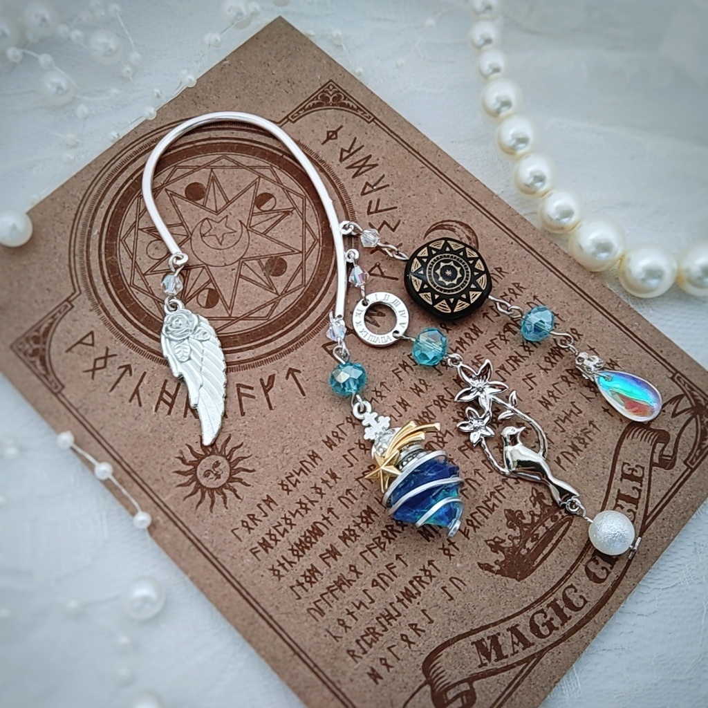 螺旋描く魔法石イヤーフック 6色 上級魔法 ブルー スカイブルー レッド グリーン ライトパープル パープル 841〜846