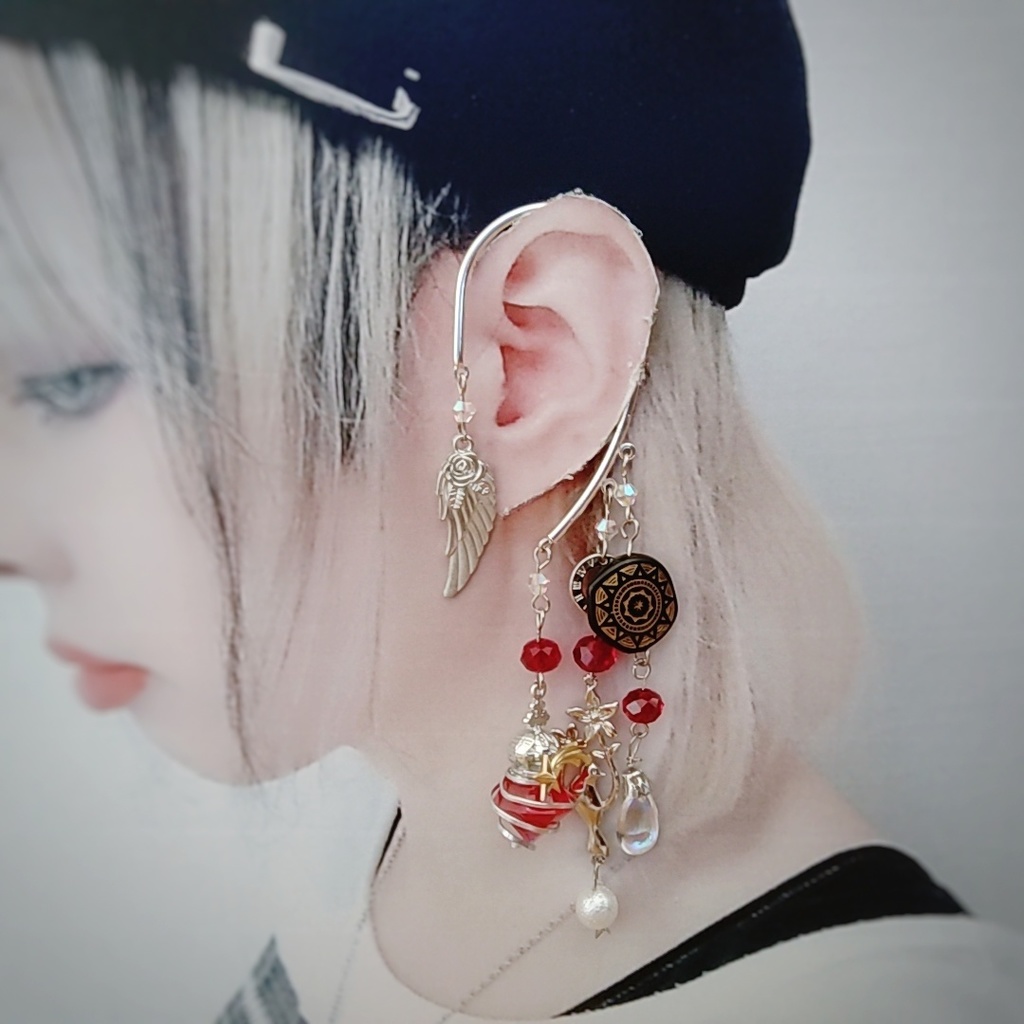 螺旋描く魔法石イヤーフック 6色 上級魔法 ブルー スカイブルー レッド グリーン ライトパープル パープル 841〜846