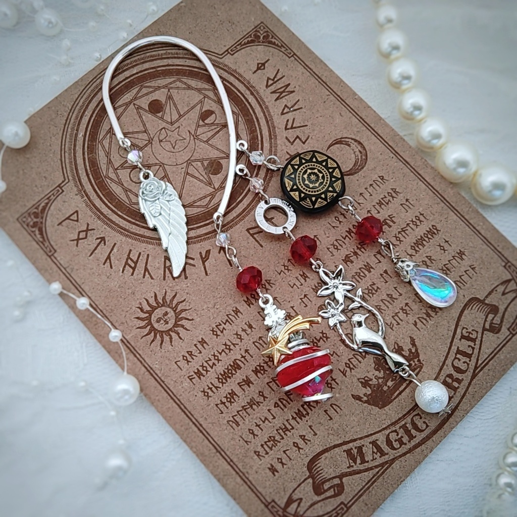 螺旋描く魔法石イヤーフック 6色 上級魔法 ブルー スカイブルー レッド グリーン ライトパープル パープル 841〜846