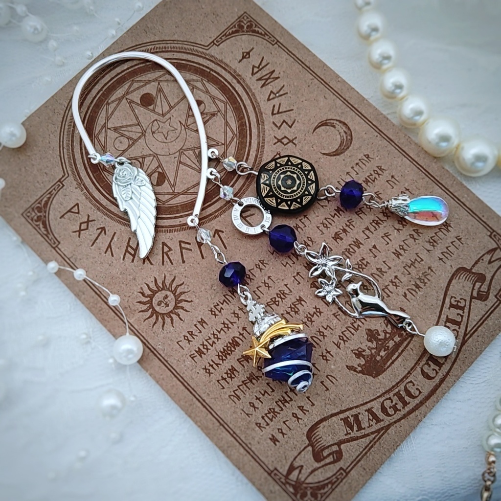 螺旋描く魔法石イヤーフック 6色 上級魔法 ブルー スカイブルー レッド グリーン ライトパープル パープル 841〜846