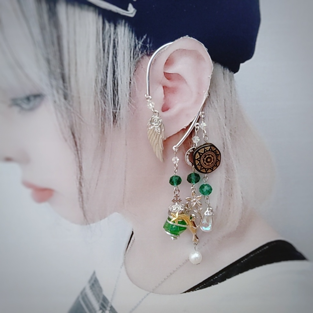 螺旋描く魔法石イヤーフック 6色 上級魔法 ブルー スカイブルー レッド グリーン ライトパープル パープル 841〜846