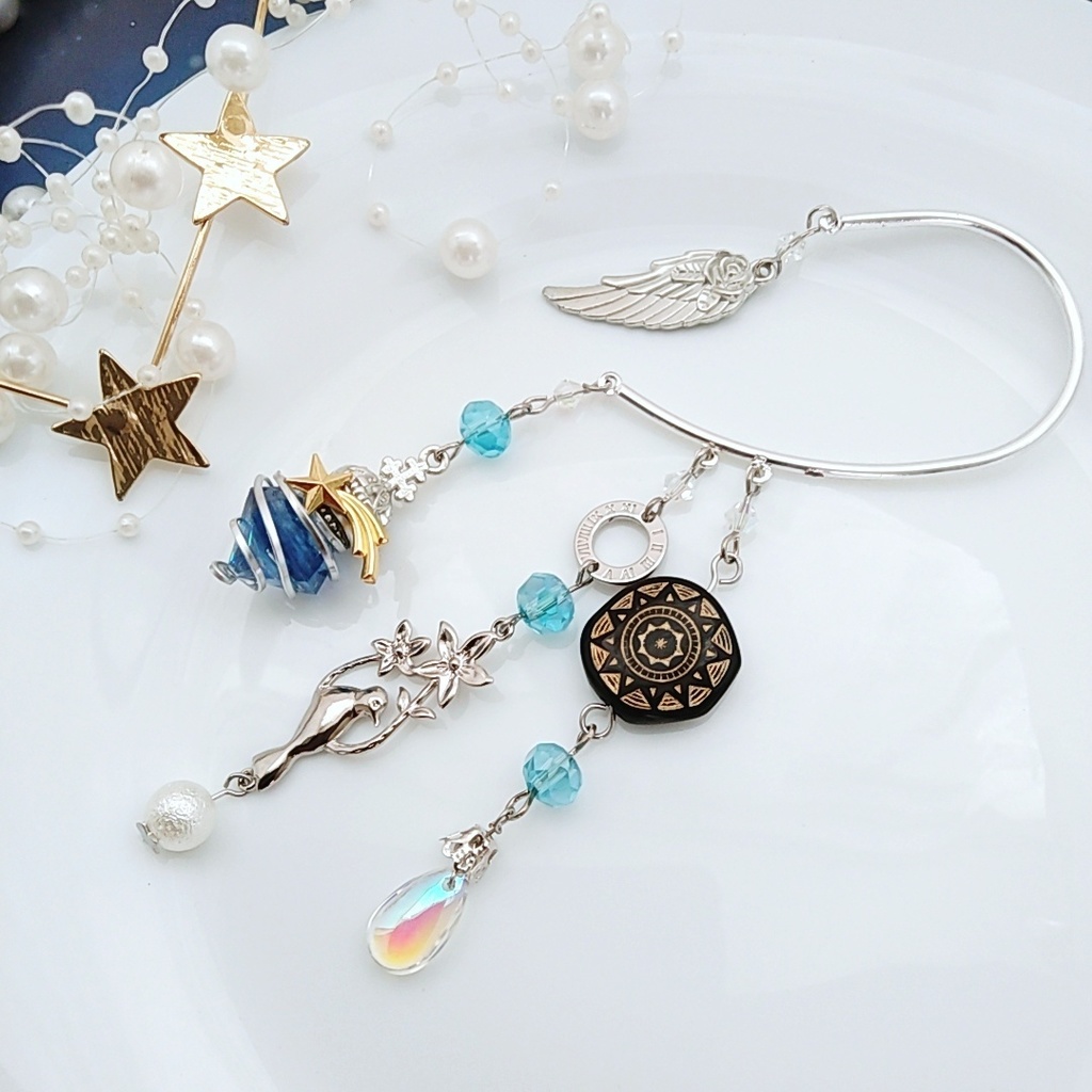 螺旋描く魔法石イヤーフック 6色 上級魔法 ブルー スカイブルー レッド グリーン ライトパープル パープル 841〜846