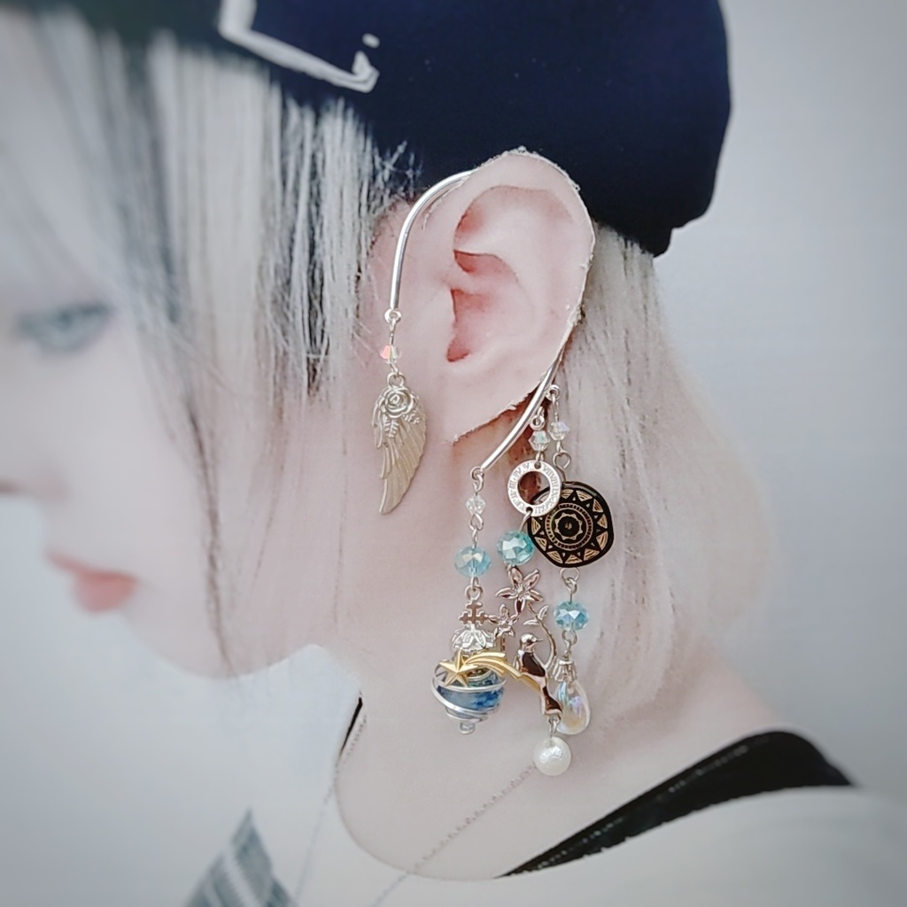 螺旋描く魔法石イヤーフック 6色 上級魔法 ブルー スカイブルー レッド グリーン ライトパープル パープル 841〜846