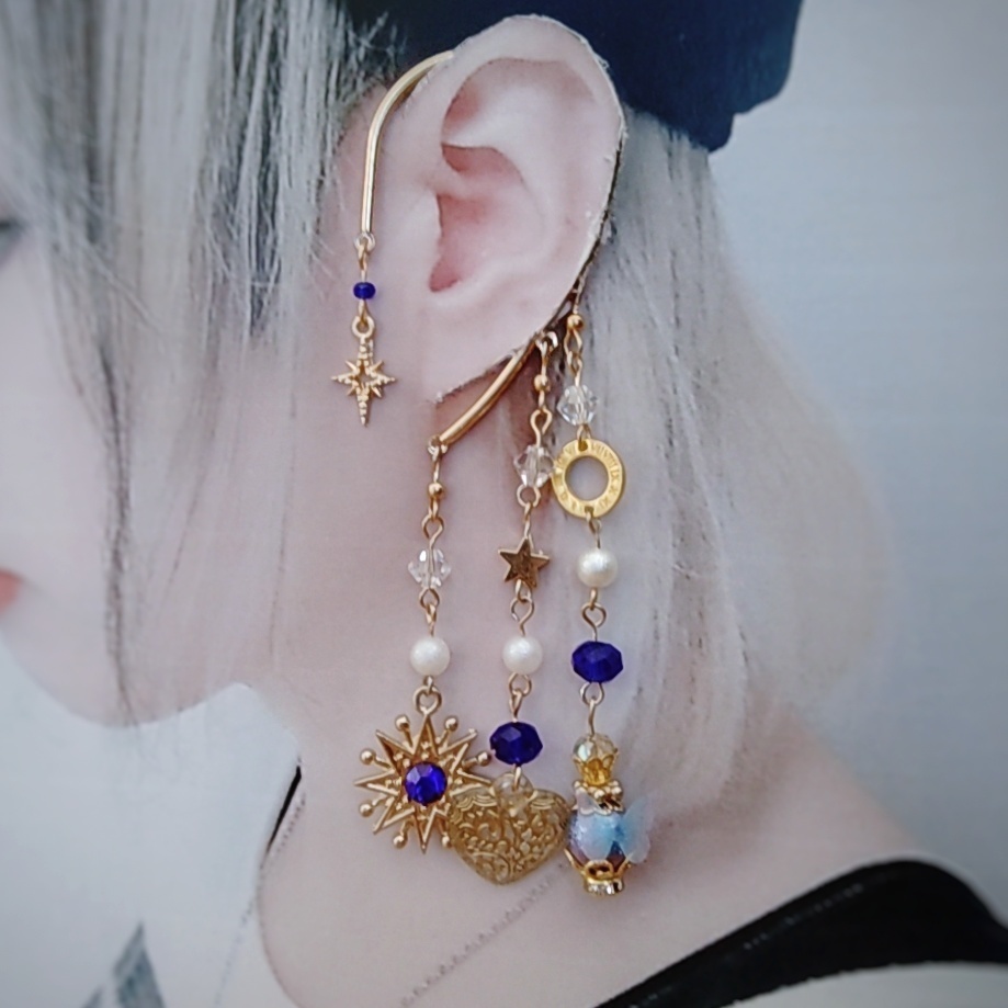 星とレトロなハートのイヤーフック 3色 中級魔法 ブルー スカイブルー レッド 847〜849