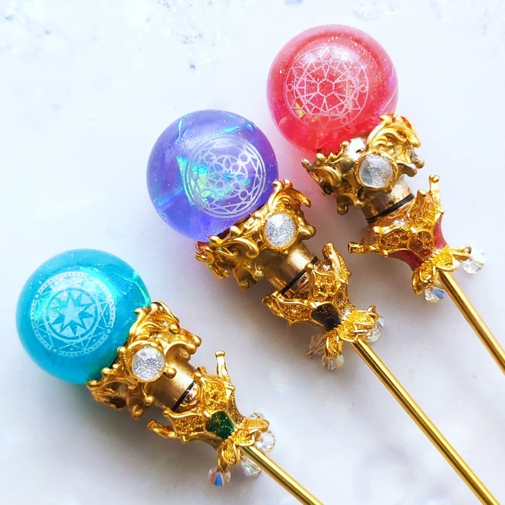 魔力(電池)で光る! 魔法陣の杖 ゴールド 全3色 上級魔法 ハイウィザード専用