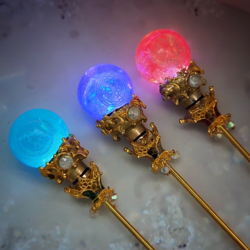 魔力(電池)で光る! 魔法陣の杖 ゴールド 全3色 上級魔法 ハイウィザード専用