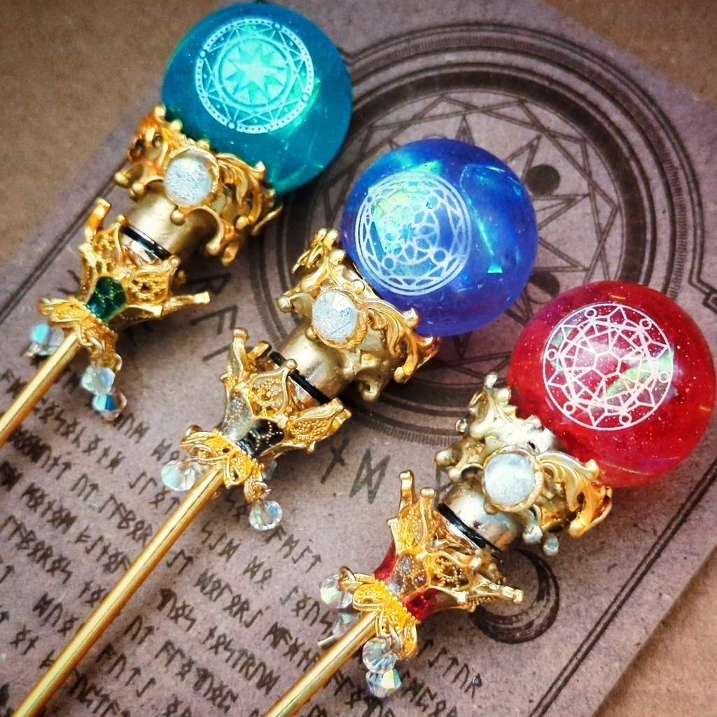 魔力(電池)で光る! 魔法陣の杖 ゴールド 全3色 上級魔法 ハイウィザード専用