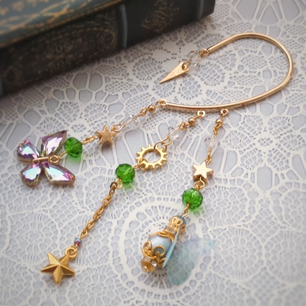 オーロラ蝶々のイヤーフック 4色 上級魔法 ブルー レッド グリーン パープル 902〜905