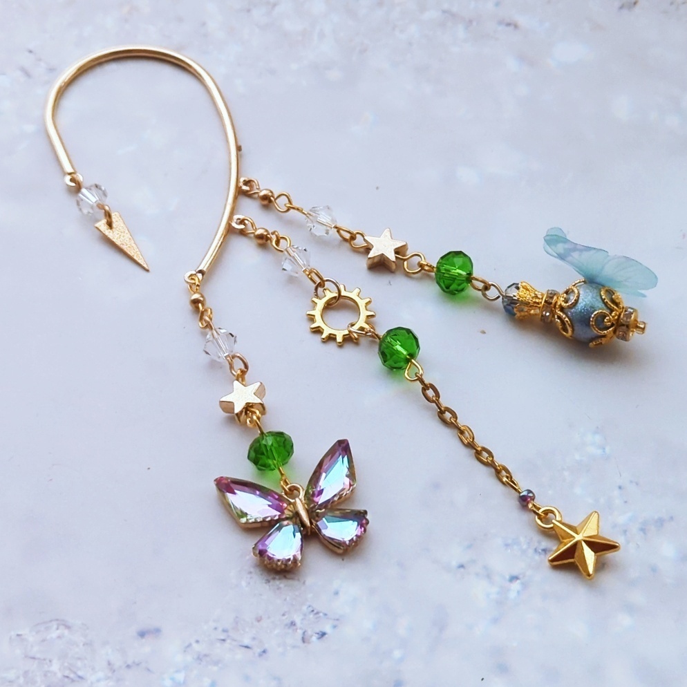 オーロラ蝶々のイヤーフック 4色 上級魔法 ブルー レッド グリーン パープル 902〜905