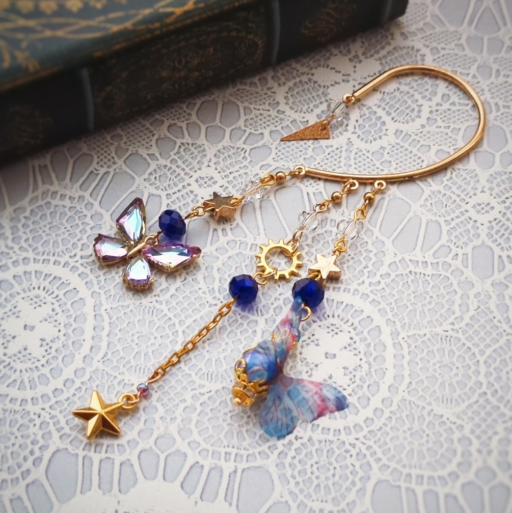 オーロラ蝶々のイヤーフック 4色 上級魔法 ブルー レッド グリーン パープル 902〜905