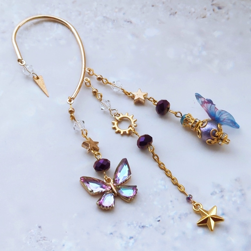 オーロラ蝶々のイヤーフック 4色 上級魔法 ブルー レッド グリーン パープル 902〜905