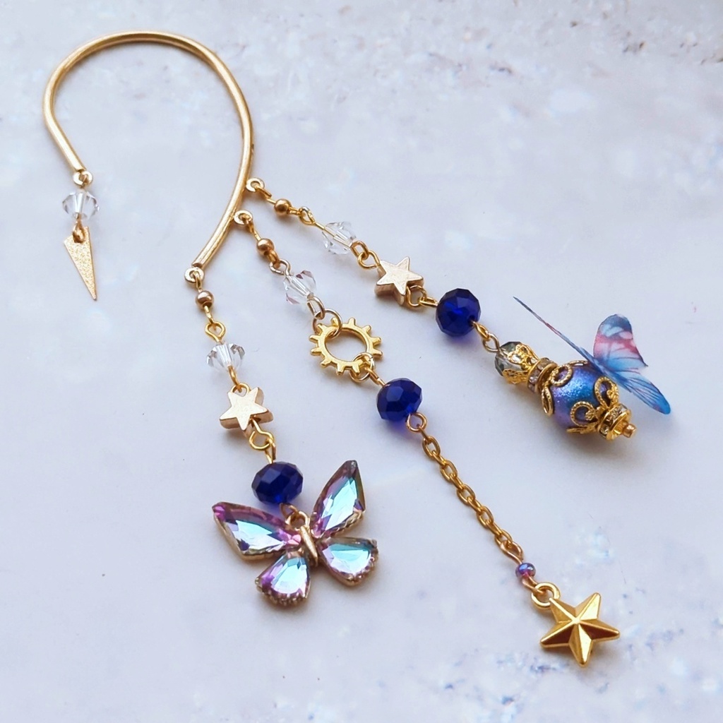 オーロラ蝶々のイヤーフック 4色 上級魔法 ブルー レッド グリーン パープル 902〜905