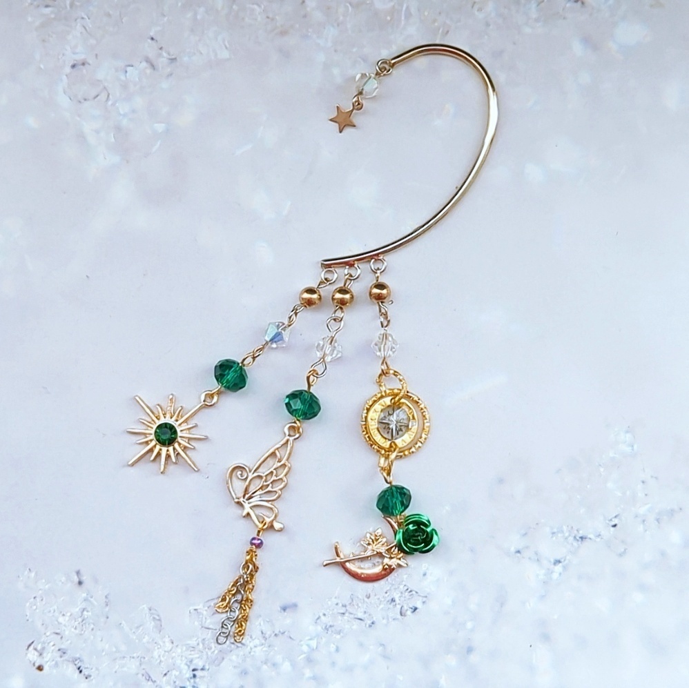 薔薇と蝶々のイヤーフック 6色 中級魔法 ブルー スカイブルー レッド グリーン ライトパープル パープル 906〜911