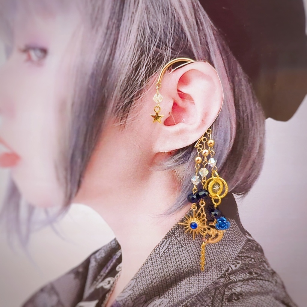 薔薇と蝶々のイヤーフック 6色 中級魔法 ブルー スカイブルー レッド グリーン ライトパープル パープル 906〜911