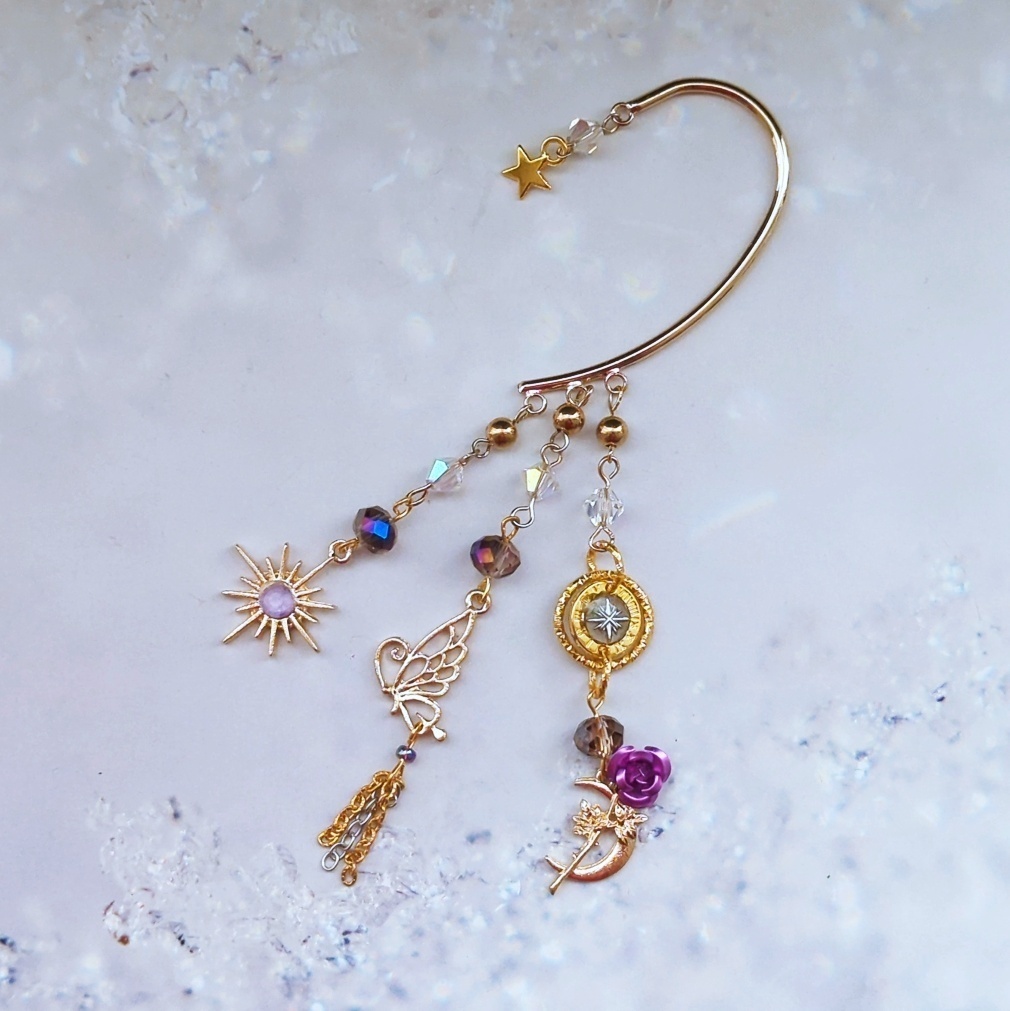 薔薇と蝶々のイヤーフック 6色 中級魔法 ブルー スカイブルー レッド グリーン ライトパープル パープル 906〜911