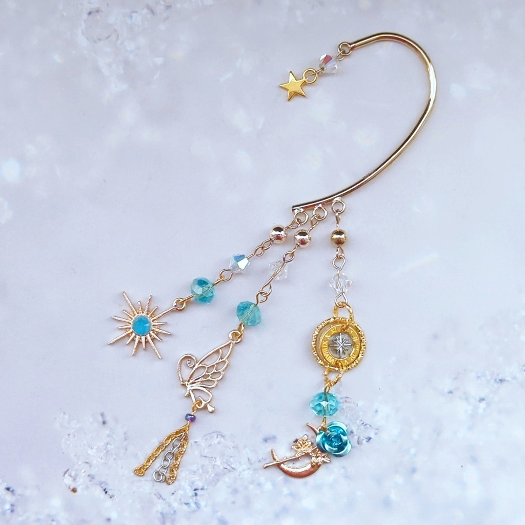 薔薇と蝶々のイヤーフック 6色 中級魔法 ブルー スカイブルー レッド グリーン ライトパープル パープル 906〜911