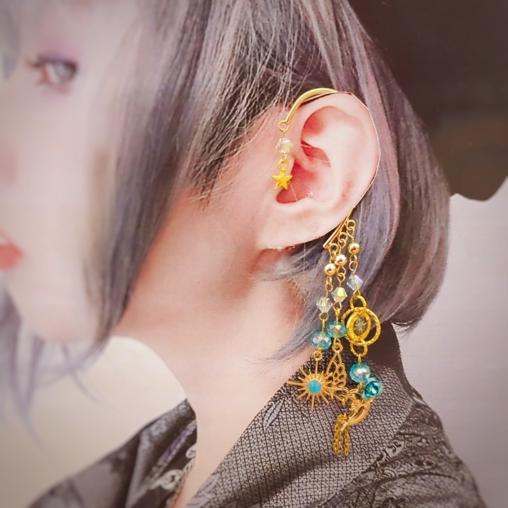 薔薇と蝶々のイヤーフック 6色 中級魔法 ブルー スカイブルー レッド グリーン ライトパープル パープル 906〜911