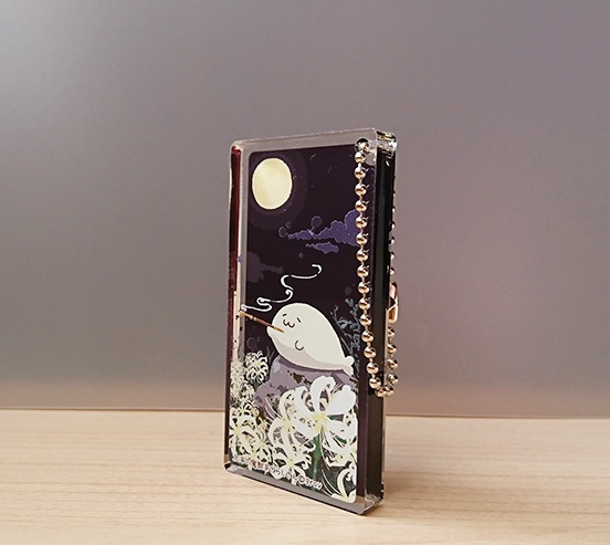 アクリルキーホルダー(ドミノ型)季節のお花:白曼殊沙華