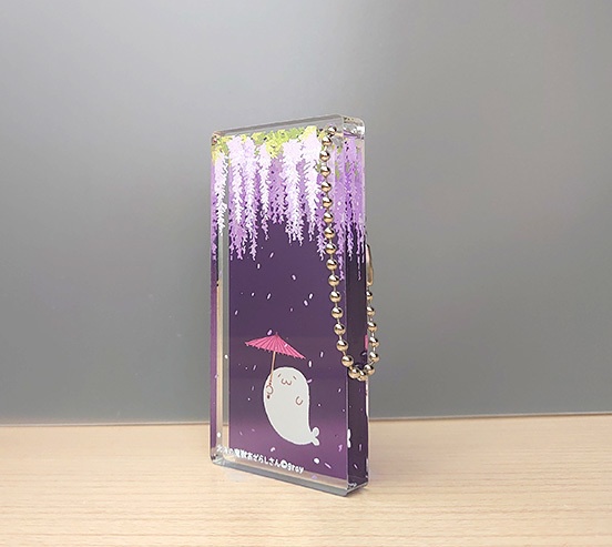 アクリルキーホルダー(ドミノ型)季節のお花:ふじ