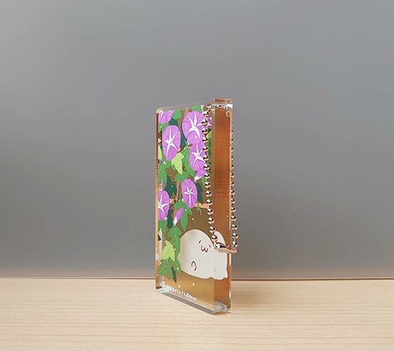 アクリルキーホルダー(ドミノ型)季節のお花:あさがお