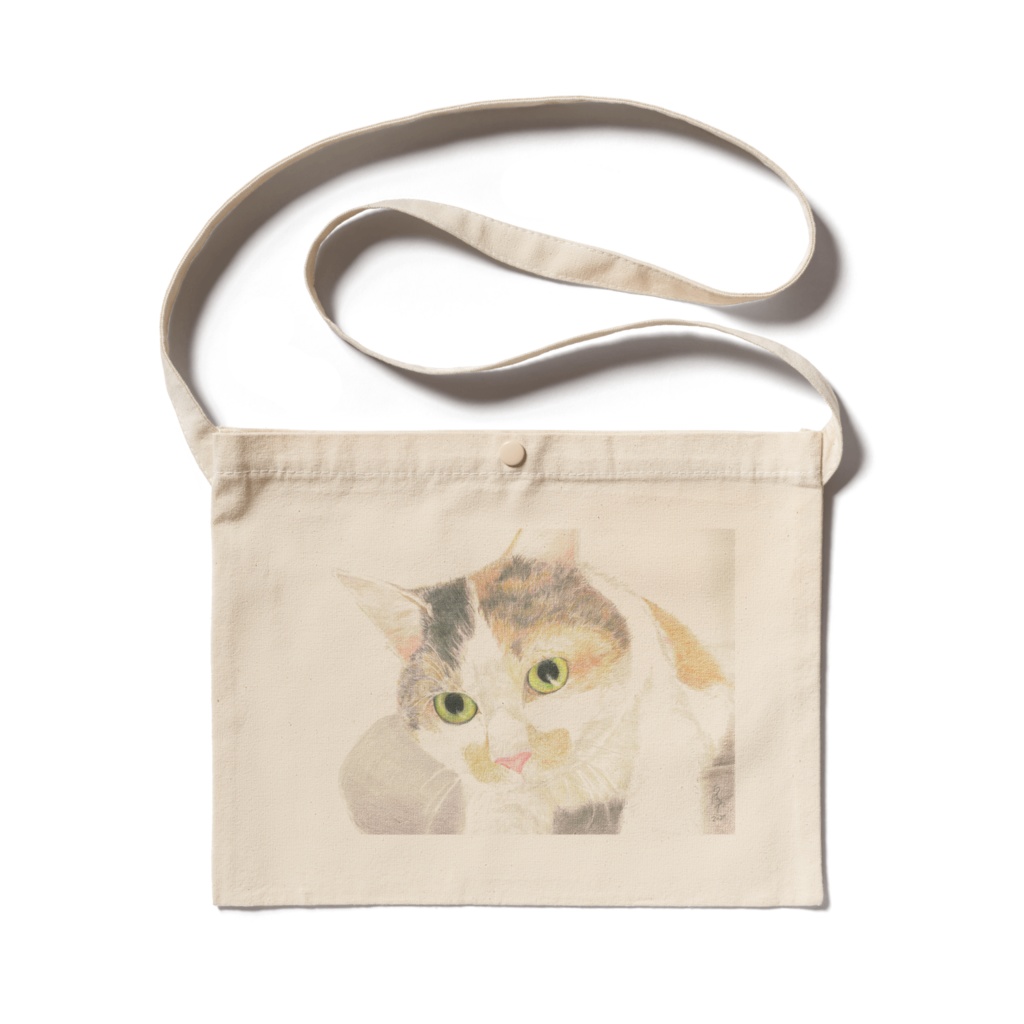 色鉛筆画おめめぱっちり三毛猫ちゃんサコッシュ