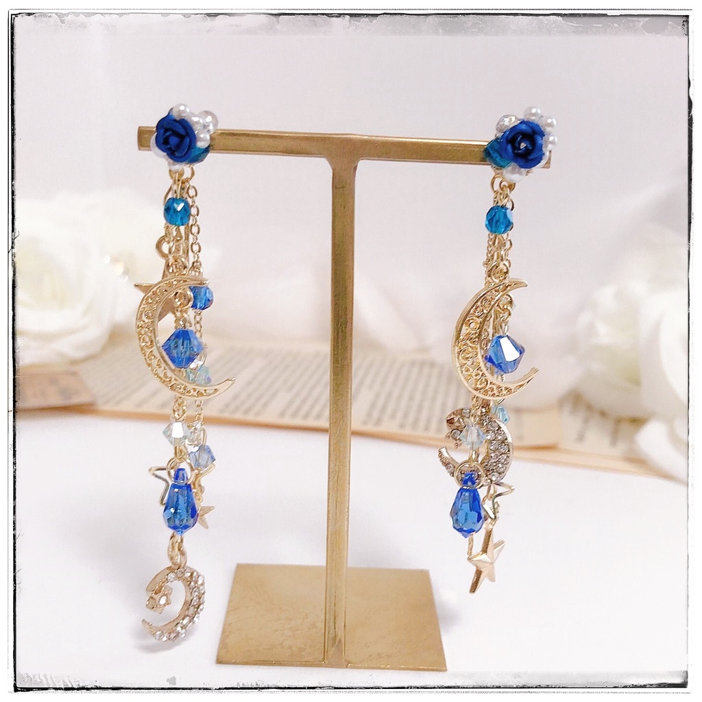 《★再販×4 !》【星に願いを…】薔薇&ビジュー 星空2wayピアス