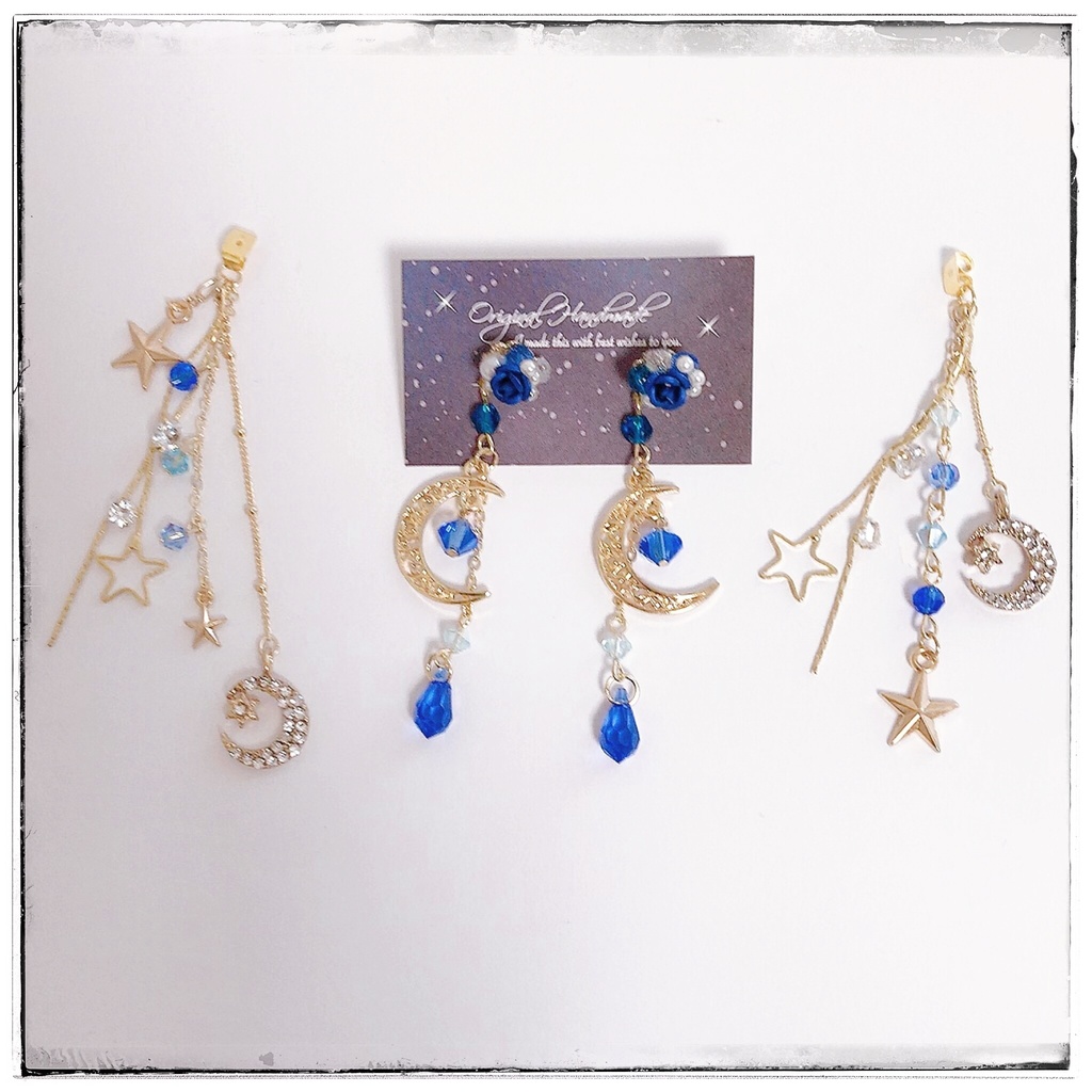 《★再販×4 !》【星に願いを…】薔薇&ビジュー 星空2wayピアス