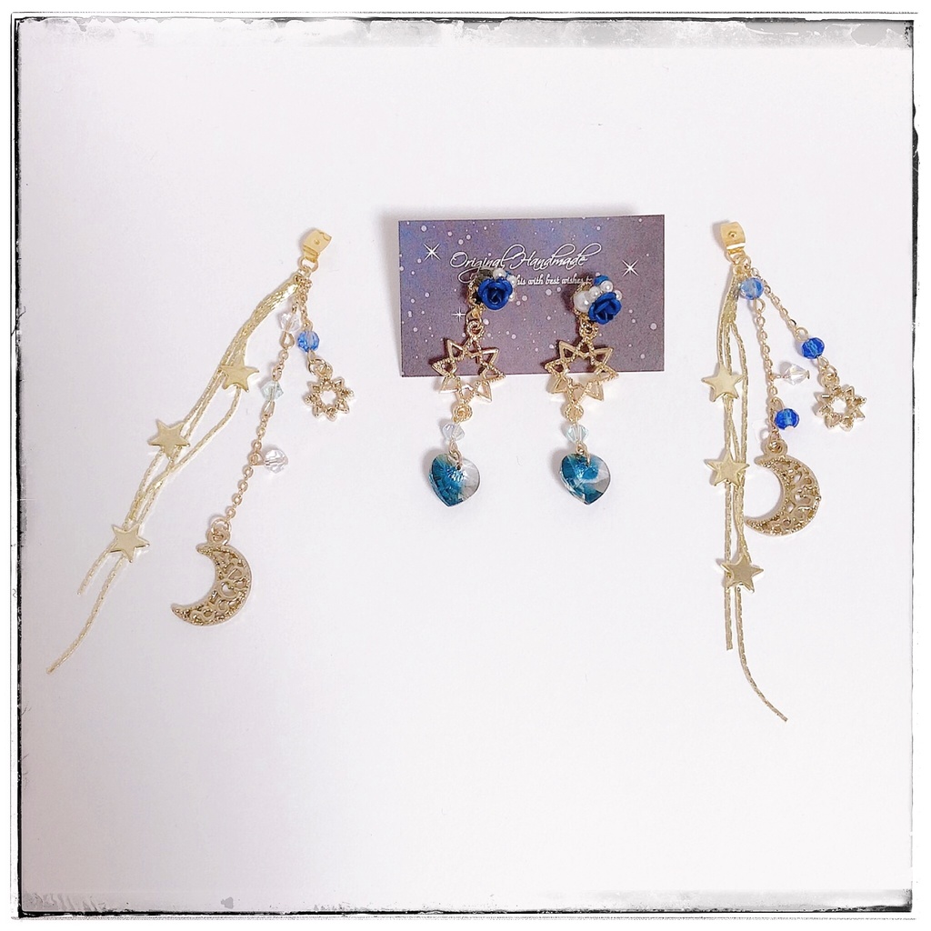 《★再販×3 !》【星に願いを…】薔薇&ビジュー 星空2wayピアス