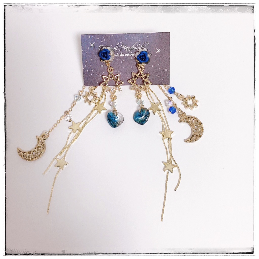 《★再販×3 !》【星に願いを…】薔薇&ビジュー 星空2wayピアス