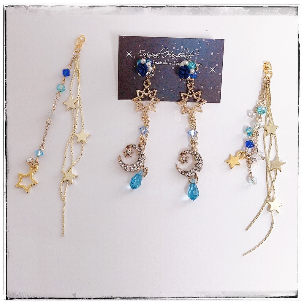 【星に願いを…】薔薇&ビジュー 星空2wayピアス -星の祈りver.-