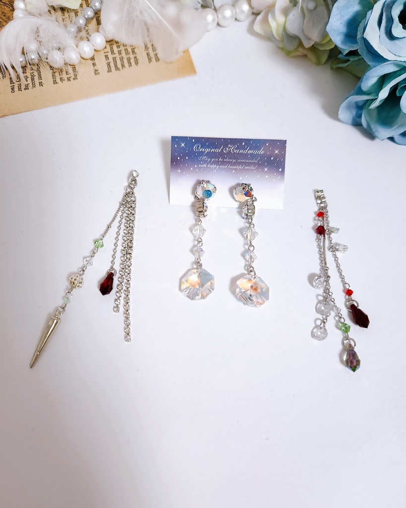 《★再販×6!!》【祭 -轟-】ビジュー チェーン 2wayピアス -Silver ver.-