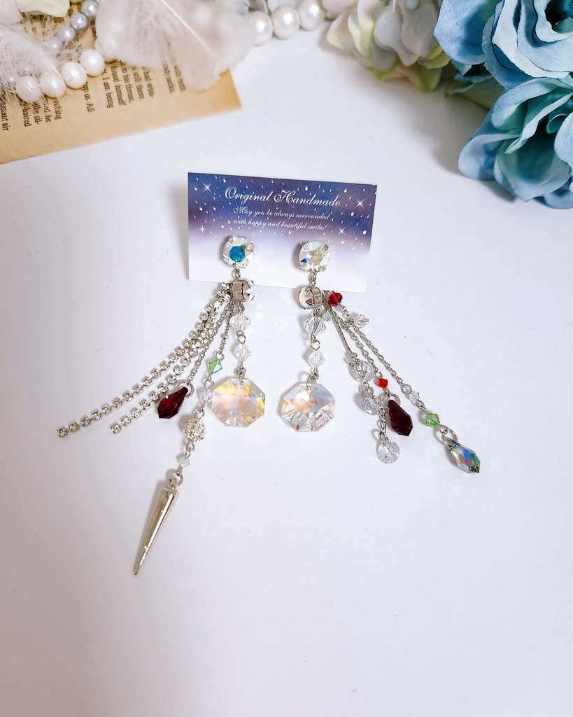 《★再販×6!!》【祭 -轟-】ビジュー チェーン 2wayピアス -Silver ver.-