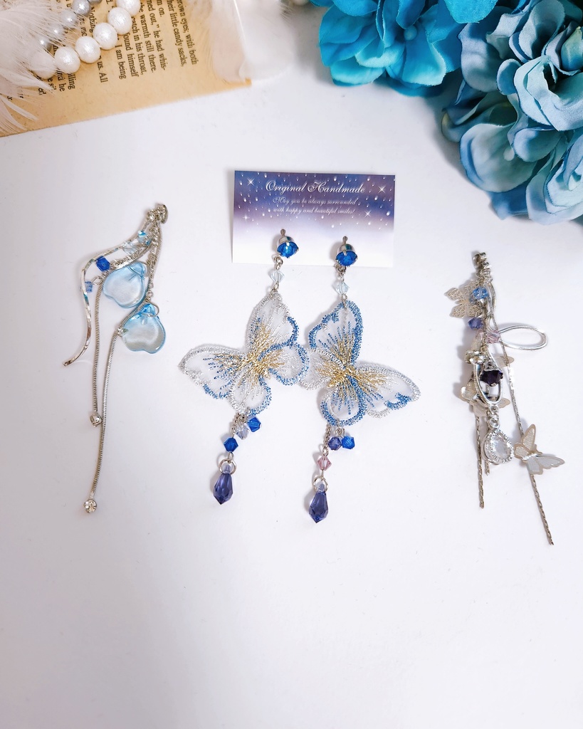 《★1名様限定 再販ラスト!》【戯れ -ぎゆしの ver.-】ビジュー&蝶々 チェーン 2wayピアス