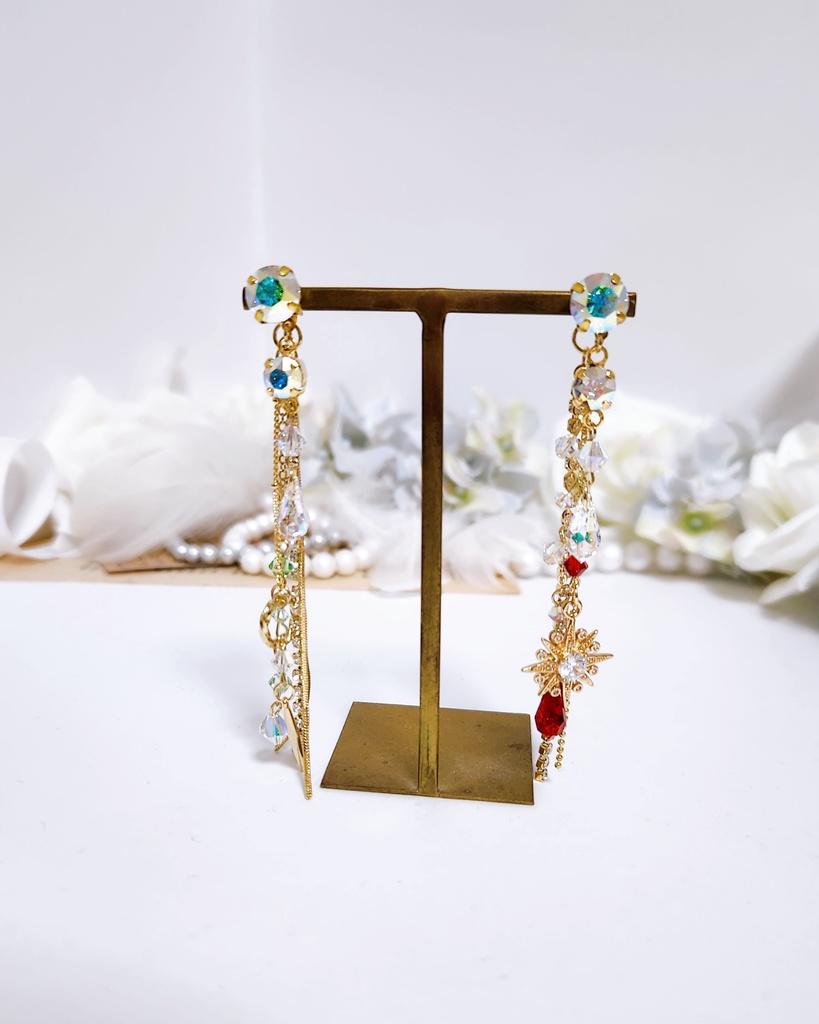 《★再販×3!!》【祭 -奏-】ビジュー チェーン 2wayピアス ‐Gold ver.‐