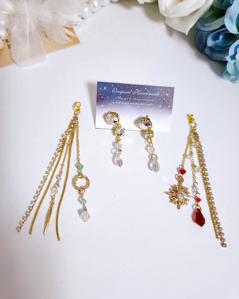 《★再販×3!!》【祭 -奏-】ビジュー チェーン 2wayピアス ‐Gold ver.‐