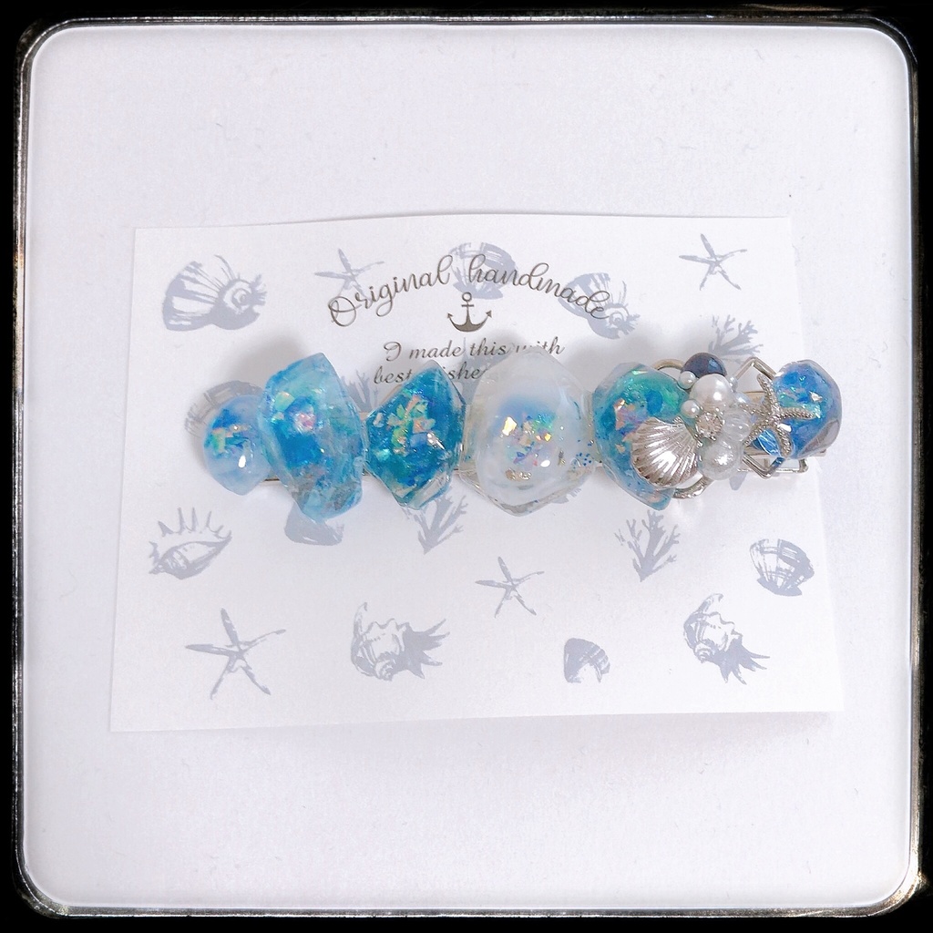 《★ゴールド再販!!》【深海の人魚】アクアブルーの鉱石風ビジュー バレッタ