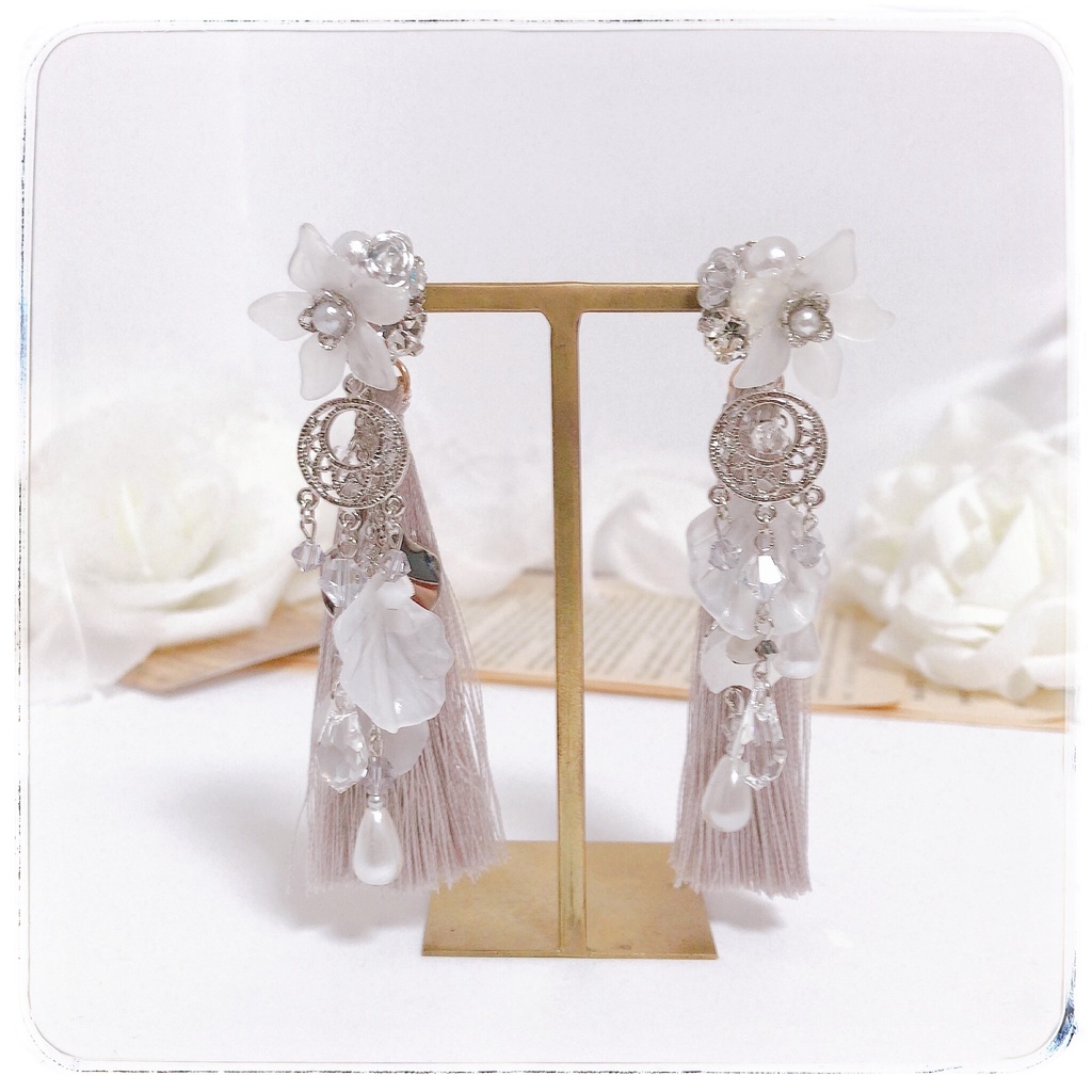 【Fairly Gala】フラワービジュー &チェーン 4wayピアス - Silver&Tassel ver.-