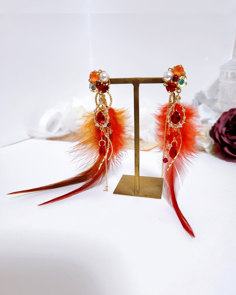 《★再販！！》【盛炎のうねり】ビジュー＆フェザー 3wayチェーンピアス