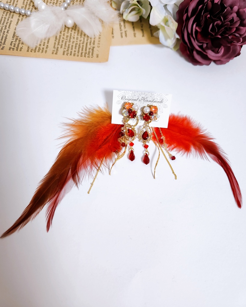 《★再販!!》【盛炎のうねり】ビジュー&フェザー 3wayチェーンピアス