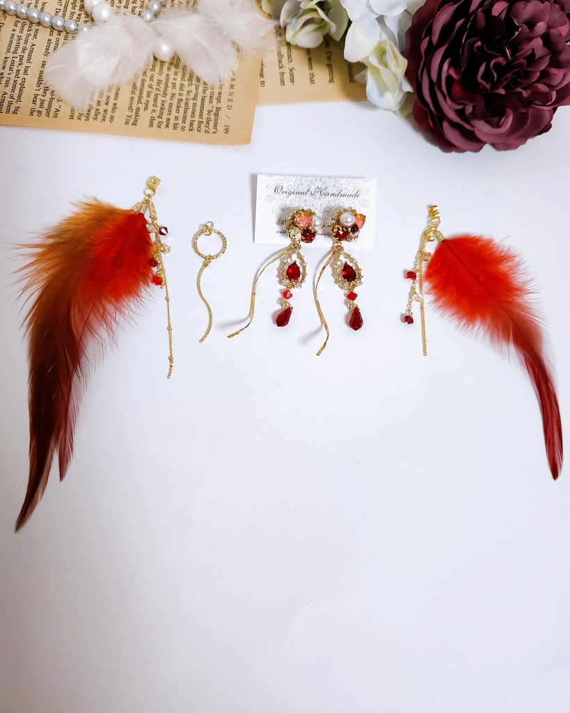 《★再販!!》【盛炎のうねり】ビジュー&フェザー 3wayチェーンピアス