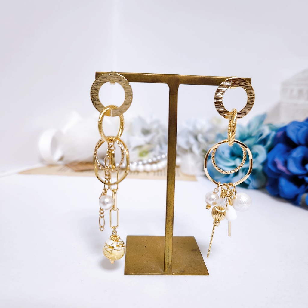 《★再販!!》【鶴独楽】サークルチェーン パールピアス