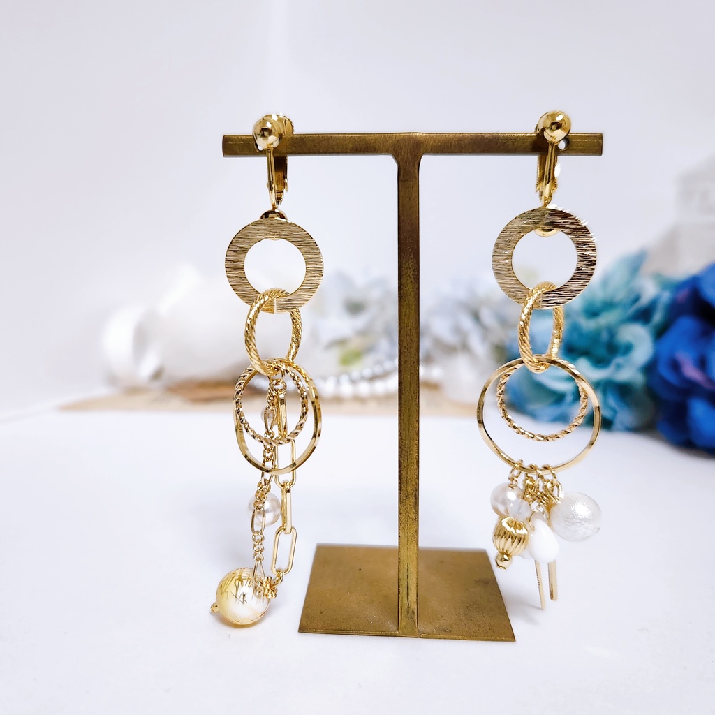 《★再販!!》【鶴独楽】サークルチェーン パールピアス