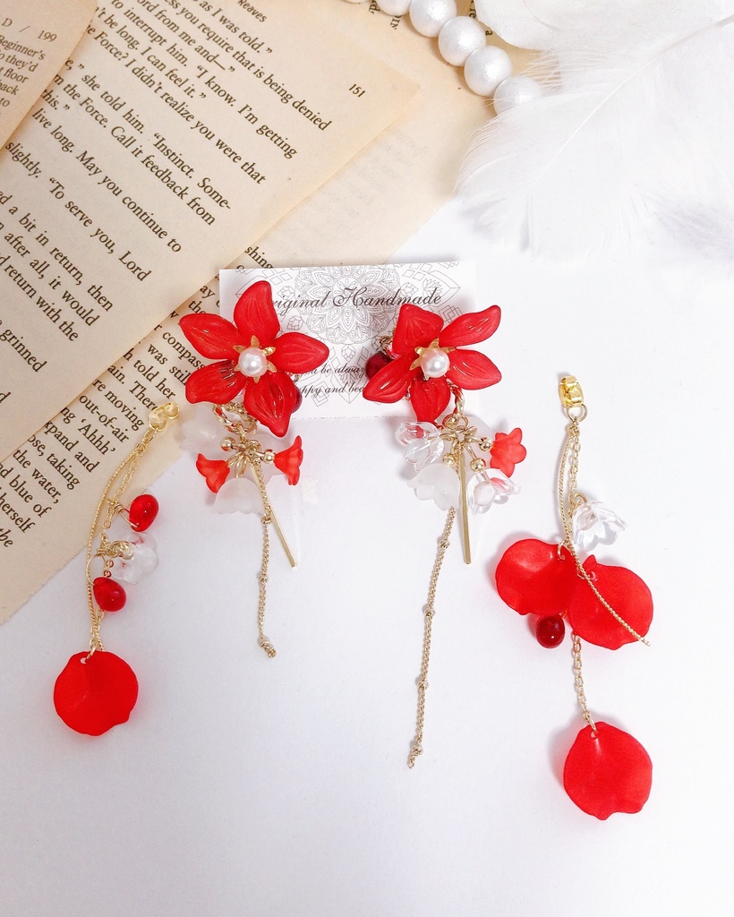【黎明】フラワービジュー 2wayピアス -Firered Flower ver.-