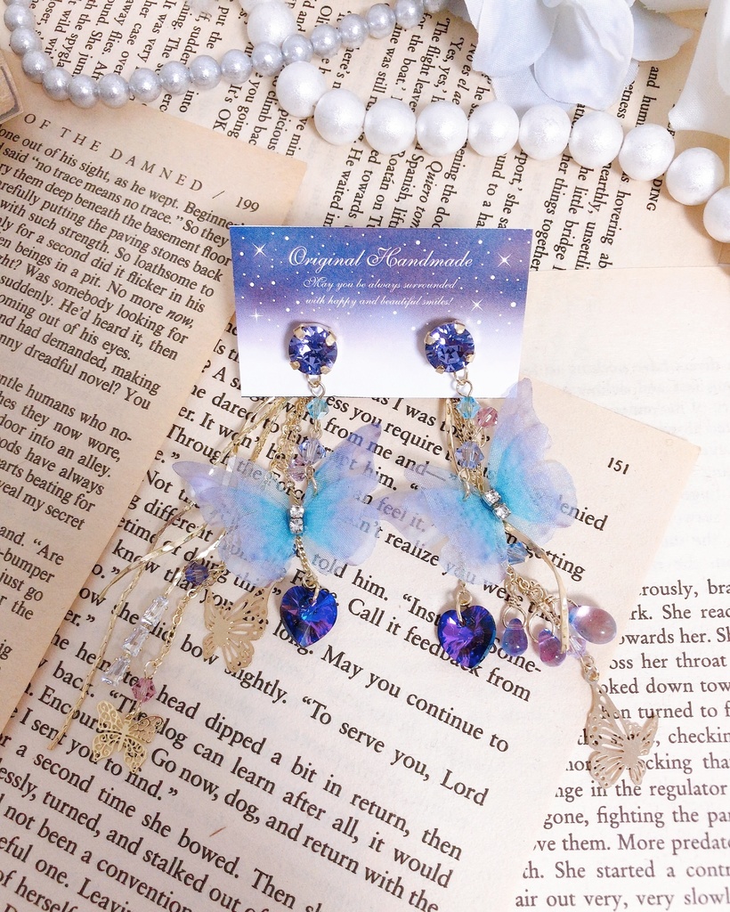 【蝶ノ舞】ビジュー&バタフライ 2wayチェーンピアス -Gold ver.-