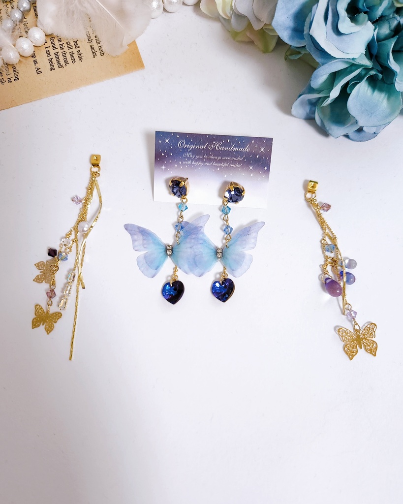 《★再販×3!!》【蝶ノ舞】ビジュー&バタフライ 2wayチェーンピアス -Gold ver.-