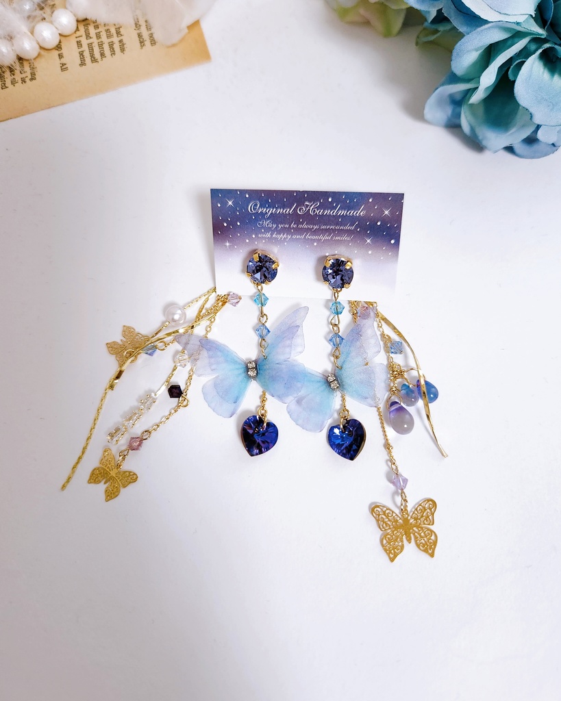 《★再販×3!!》【蝶ノ舞】ビジュー&バタフライ 2wayチェーンピアス -Gold ver.-