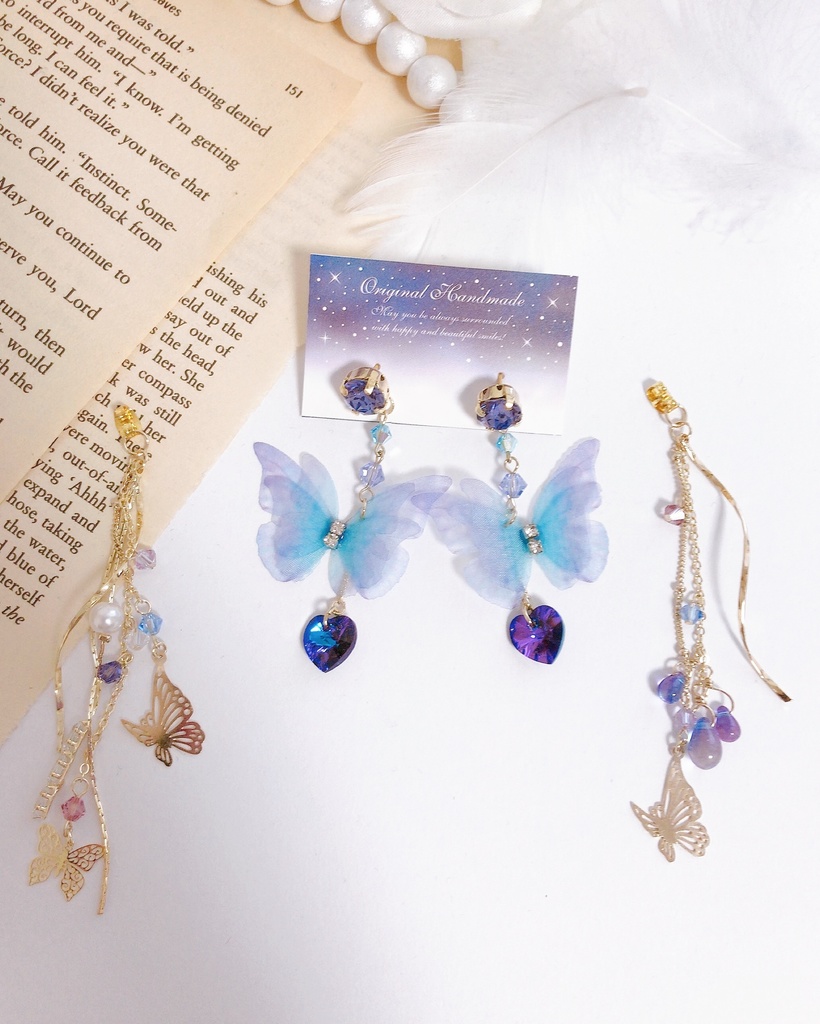 【蝶ノ舞】ビジュー&バタフライ 2wayチェーンピアス -Gold ver.-