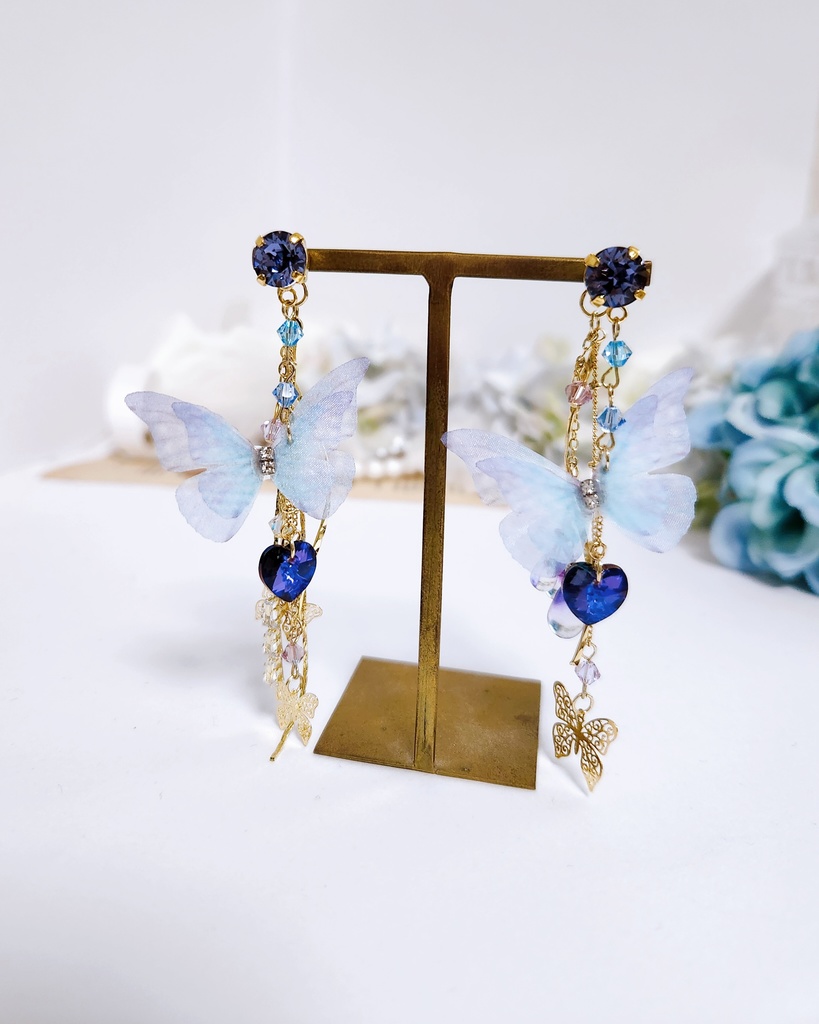 《★再販×3!!》【蝶ノ舞】ビジュー&バタフライ 2wayチェーンピアス -Gold ver.-