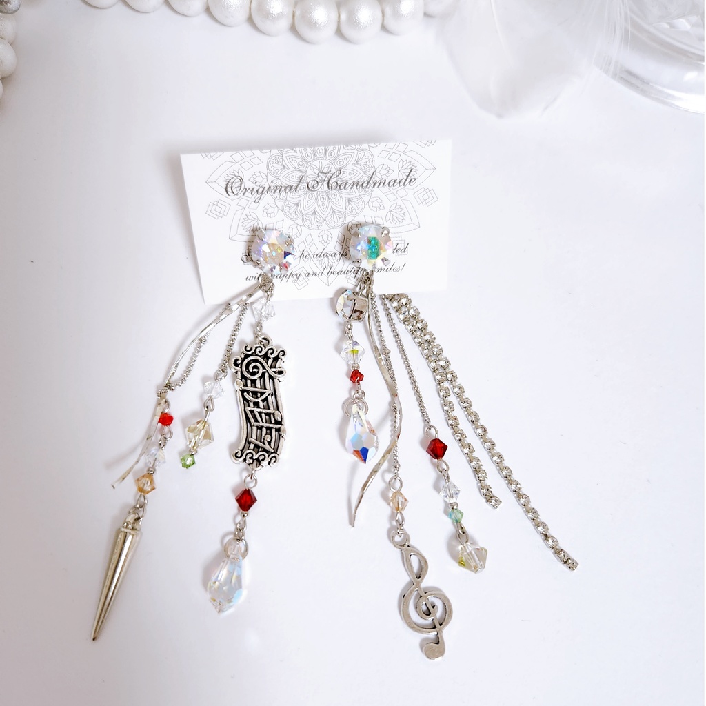 《★再販!!》【祭 -譜面-】ビジュー チェーン 3wayピアス -Silver ver.-