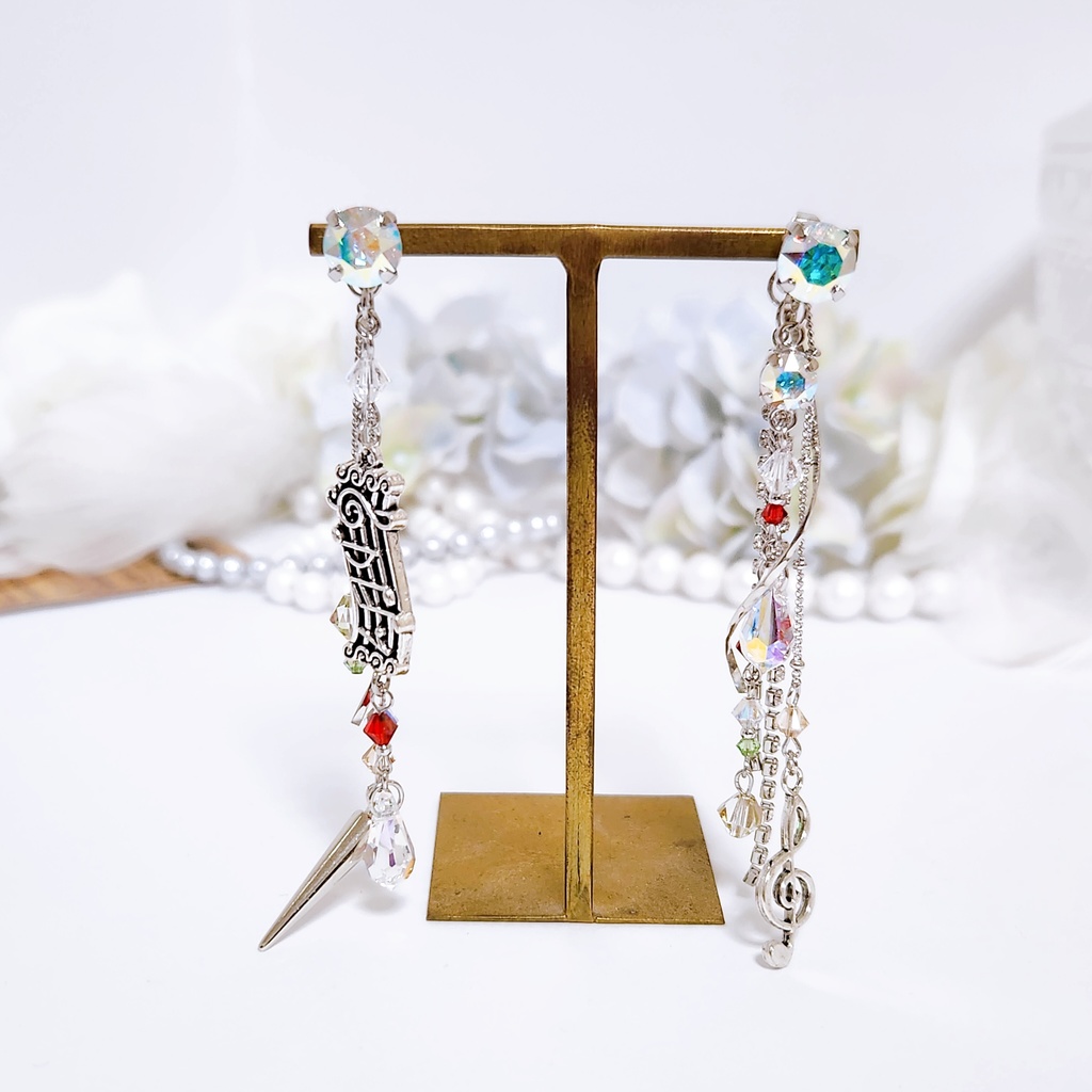 《★再販!!》【祭 -譜面-】ビジュー チェーン 3wayピアス -Silver ver.-